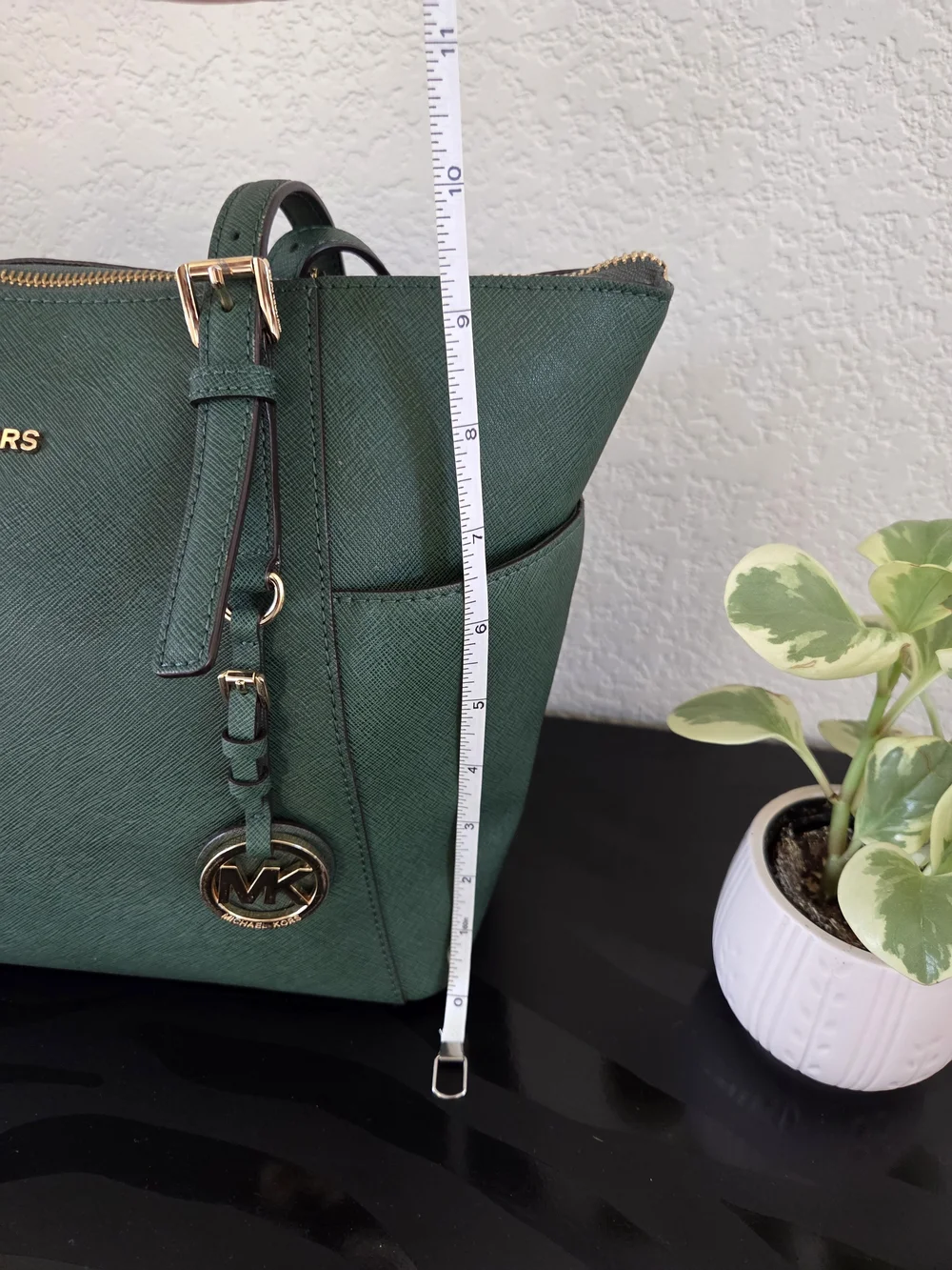 Michael Kors Emerald Green Saffiano Leather Tote with Gold Hardware
